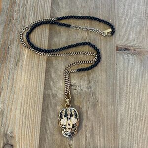 Jette Joop Sugar Skull Pendant Necklace with Rhinestones